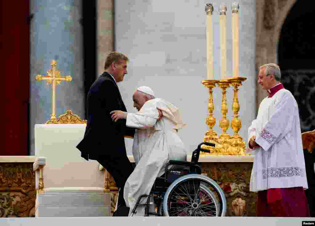 Pope Francis arrives to attend a Mass for the beatification of Pope John Paul I, in St. Peter's Square at the Vatican.
