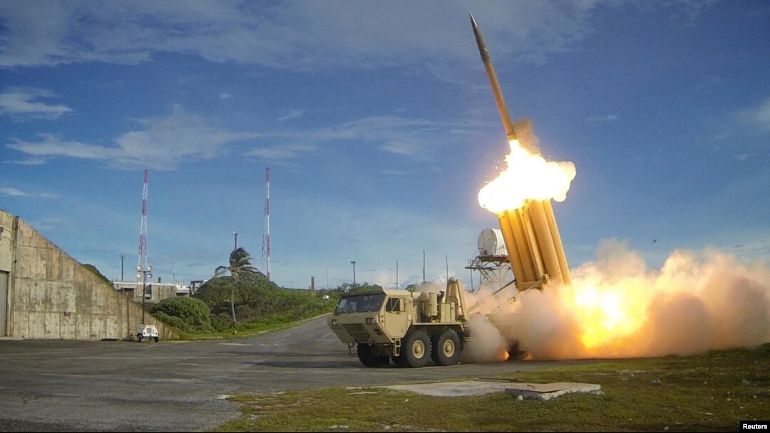 A Terminal High Altitude Area Defense (THAAD) interceptor is launched during a successful intercept test, in this undated handout photo provided by the U.S. Department of Defense.