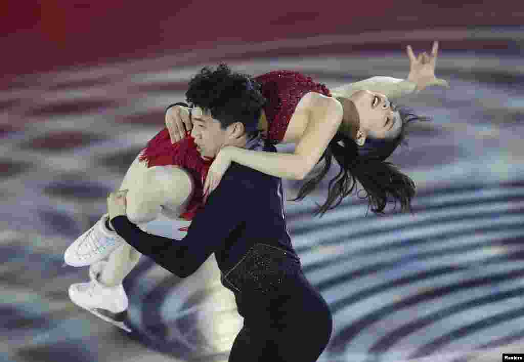 South Korea's Hannah Lim and Ye Quan compete during the exhibition gala of the ISU Grand Prix of Figure Skating in Angers, France.