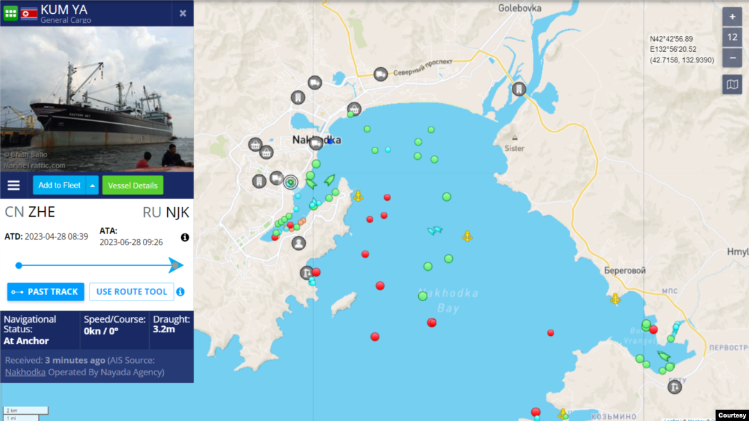 북한 선박 금야호가 28일 현재 러시아 극동 나홋카 항에 정박해 있다. 자료=MarineTraffic