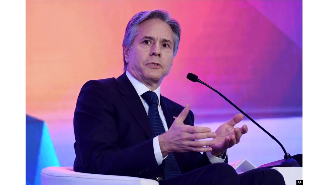 U.S. Secretary of State Antony Blinken speaks during a Quad ministers' panel at the Taj Palace Hotel in New Delhi, March 3, 2023.