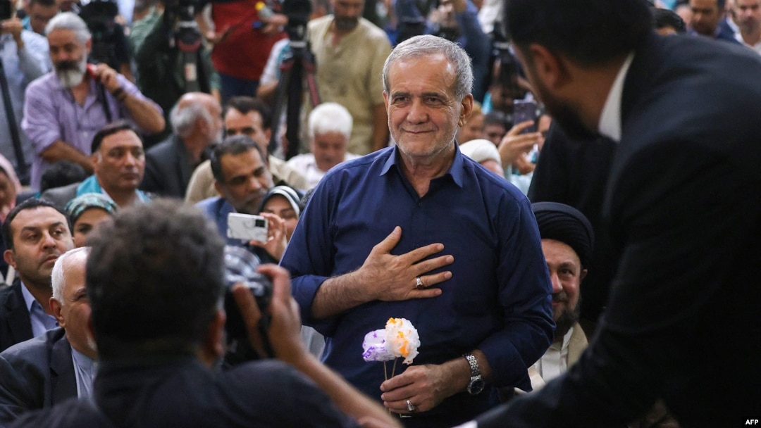 Iranian President-elect Masoud Pezeshkian visits the shrine of the Islamic Republic's founder, Ayatollah Ruhollah Khomeini, in Tehran on July 6, 2024.