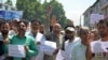 Sheikh Abdul Rashid, center, is a firebrand leader and founder of the Awami Itihad Party on the Indian side of Kashmir. He is known for his unique style of expressing dissent in the region. He is held in New Delhi’s Tihar jail. (Wasim Nabi for VOA)