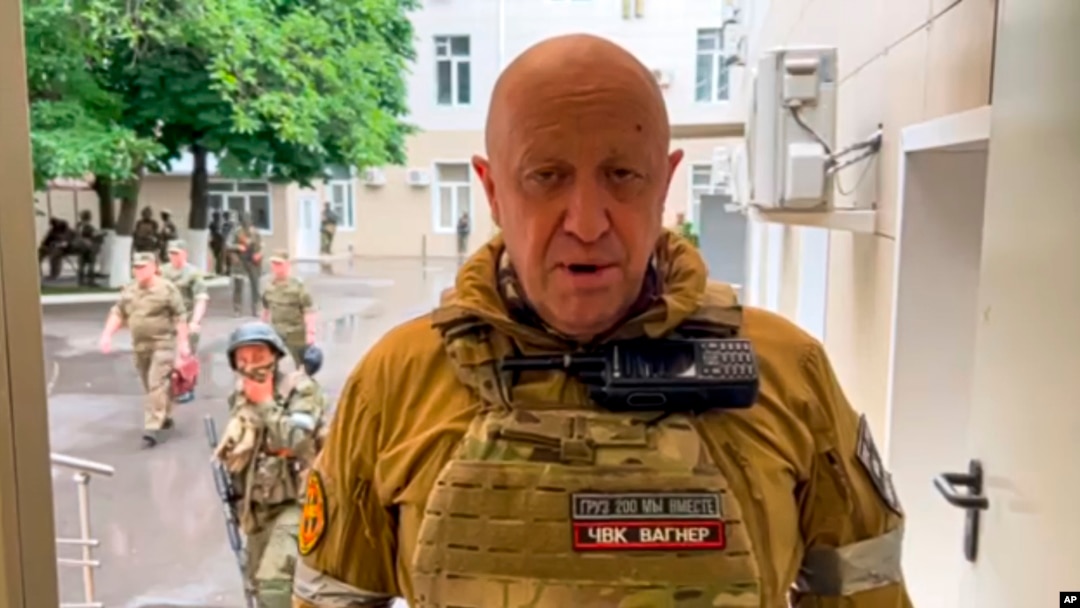 In this image from video released by Prigozhin Press Service, Yevgeny Prigozhin, the owner of the Wagner Group, records a video address in Rostov-on-Don, Russia, June 24, 2023.