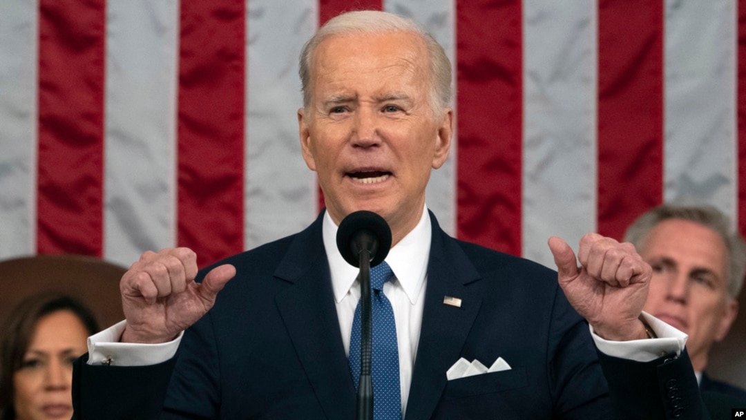 FILE - President Joe Biden delivers the State of the Union address to a joint session of Congress at the US Capitol, Feb. 7, 2023, in Washington.