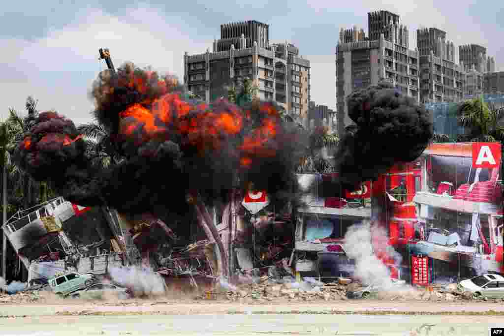 A general view shows an emergency response drill for members of rescue teams in New Taipei City, Taiwan.