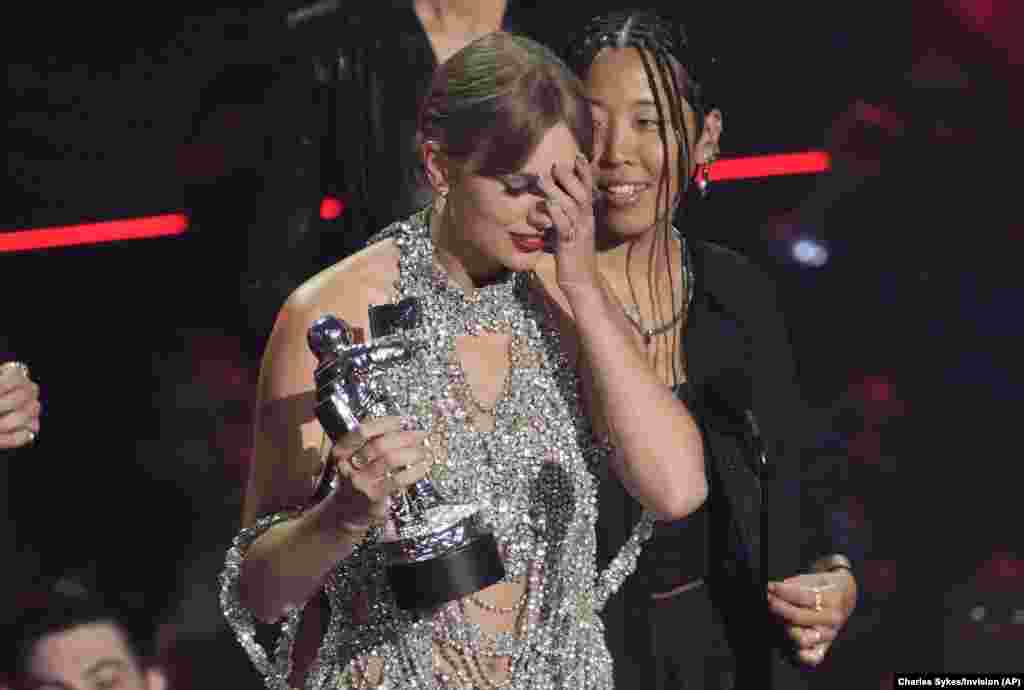 Taylor Swift accepts the award for video of the year for "All Too Well" (10 Minute Version) (Taylor's Version) at the MTV Video Music Awards at the Prudential Center, Aug. 28, 2022, in Newark, New Jersey.