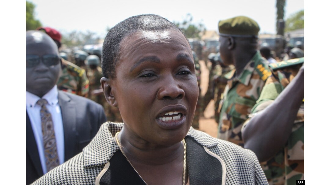 Angelina Teny, South Sudan's Minister of Defense, speaks in Juba, Dec. 28, 2022.