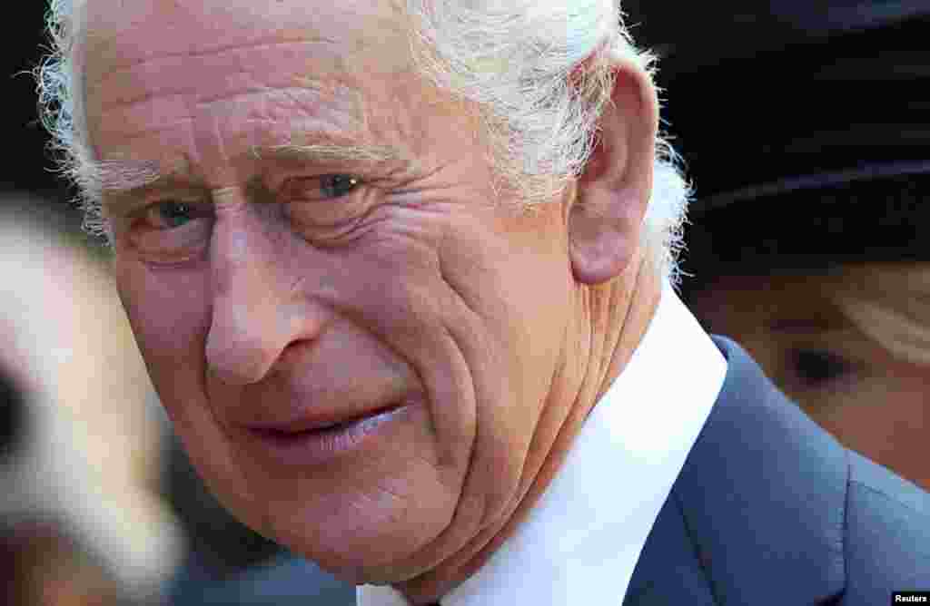 Britain's King Charles arrives at Llandaff Cathedral for Wales' National Service of Prayer and Reflection for Britain's Queen Elizabeth, following her death, in Cardiff, Wales, Britain.
