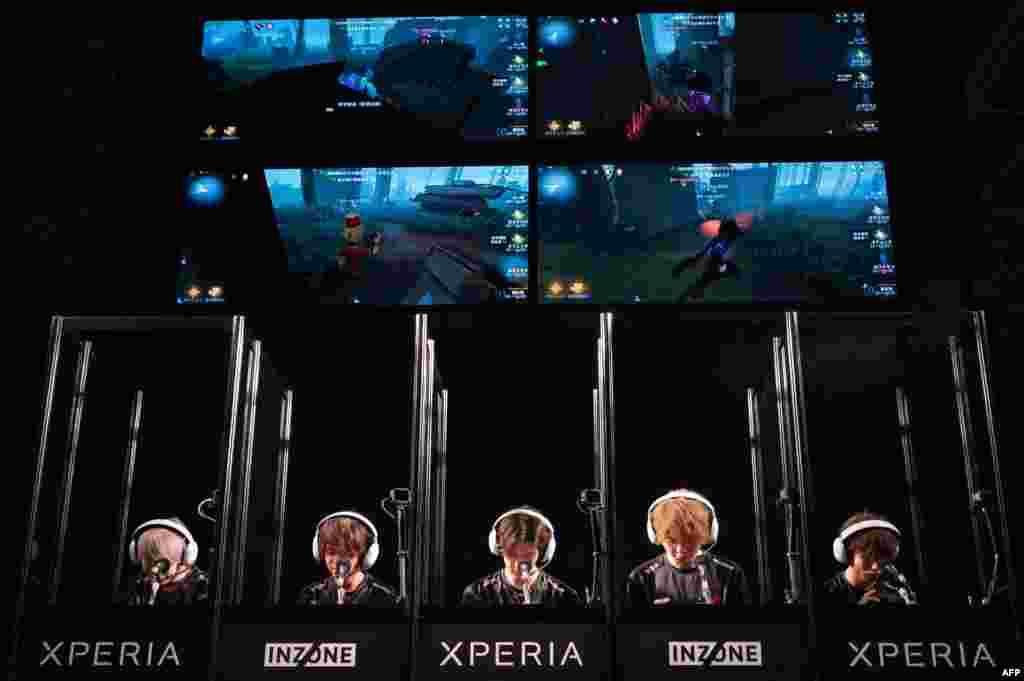 Professional eSports players compete at the Tokyo Game Show in Chiba prefecture in Japan.