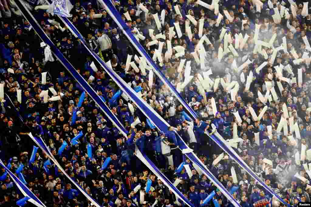 Velez Sarfield fans are seen in the stands during Copa Libertadores Quarter Finals between Velez Sarsfield and Talleres de Cordoba at the Estadio Jose Amalfitani Stadium, Buenos Aires, Argentina, Aug. 3, 2022..