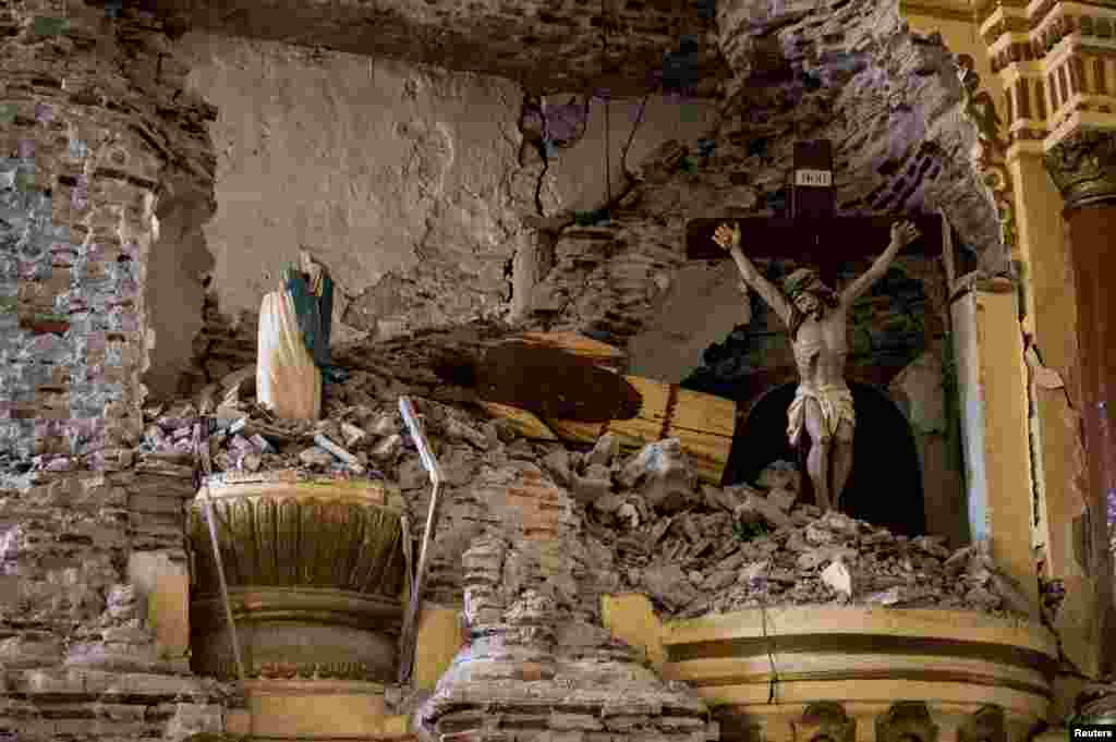 A view of a damaged church in the aftermath of an earthquake in Tayum, Abra province, Philippines.