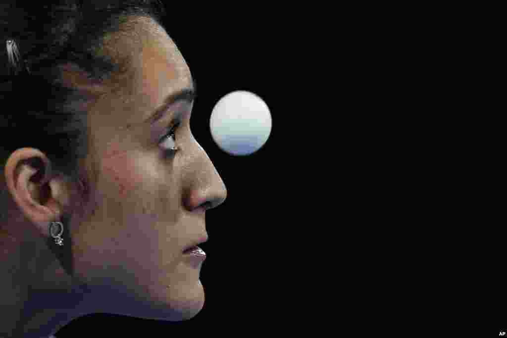 India's Manika Batra competes during the women's team table tennis competition Commonwealth Games in Birmingham, England.