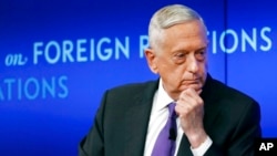FILE - In this Sept. 3, 2019, photo, former US Secretary of Defense Jim Mattis listens to a question during his appearance at the Council on Foreign Relations in New York.