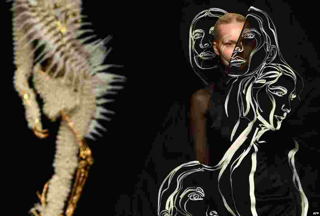 A model presents a creation by Dutch fashion designer Iris Van Herpen during the Women's Haute-Couture Spring-Summer 2023 Fashion Week in Paris, France.