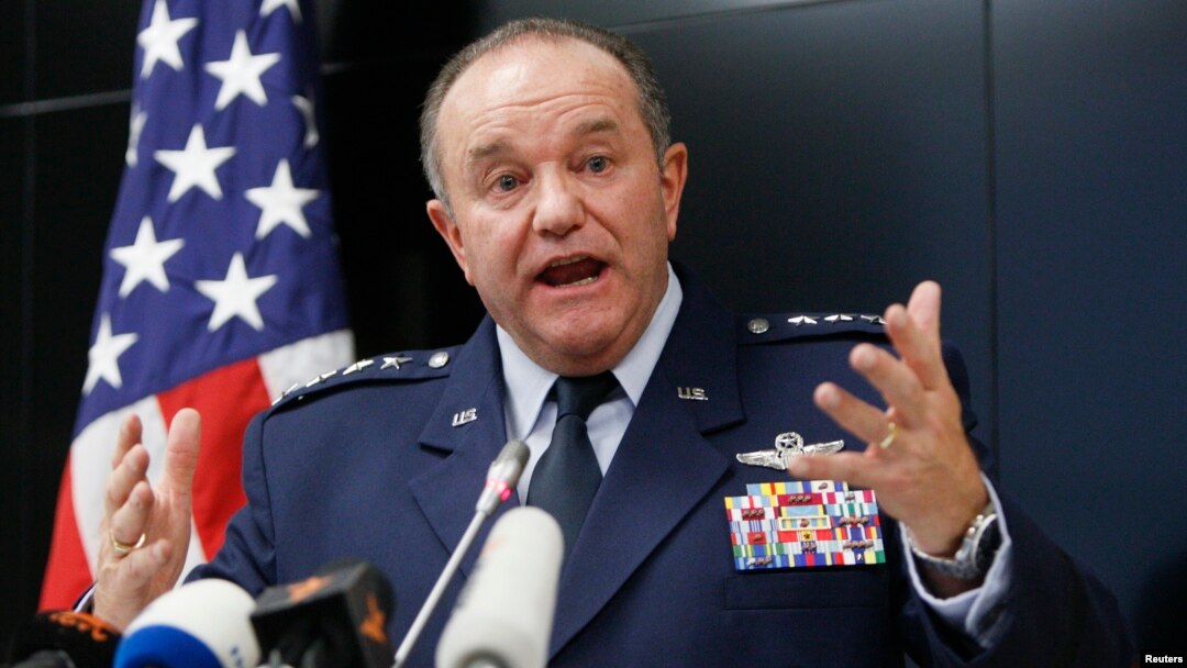 FILE - U.S. General Philip Breedlove, NATO Supreme Allied Commander Europe, speaks during a news conference in Kyiv, Ukraine, Nov. 26, 2014. 