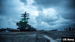在南中國海執行例行任務的美國海軍羅納德.里根號（USS Ronald Reagan）航空母艦。 （2021年6月14日）
