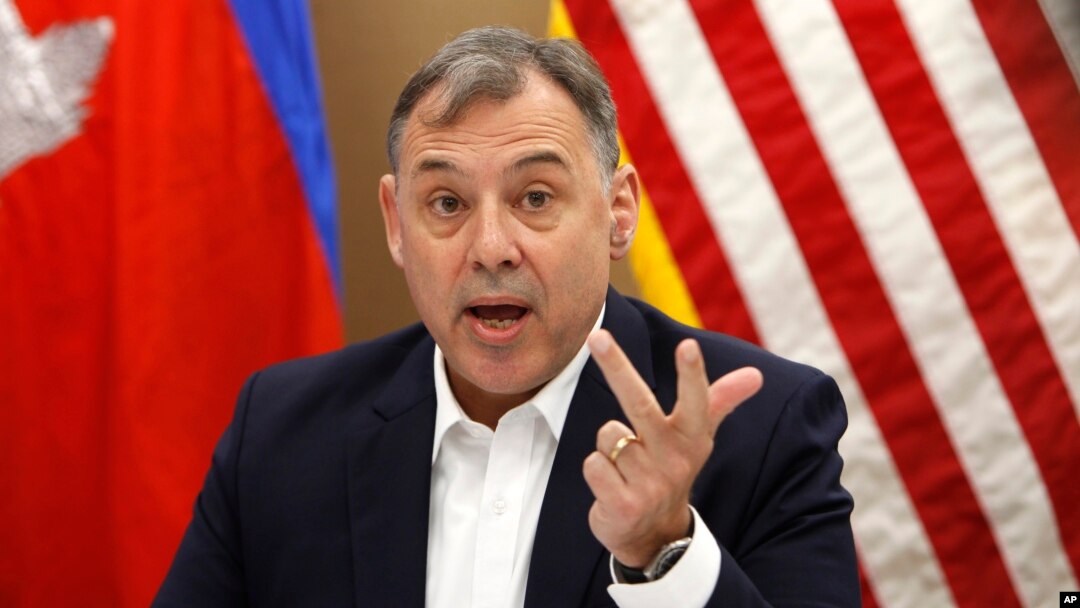 U.S. Ambassador to Cambodia William Heidt gives a press conference at the U.S. Embassy, in Phnom Penh, Cambodia, Sept. 12, 2017