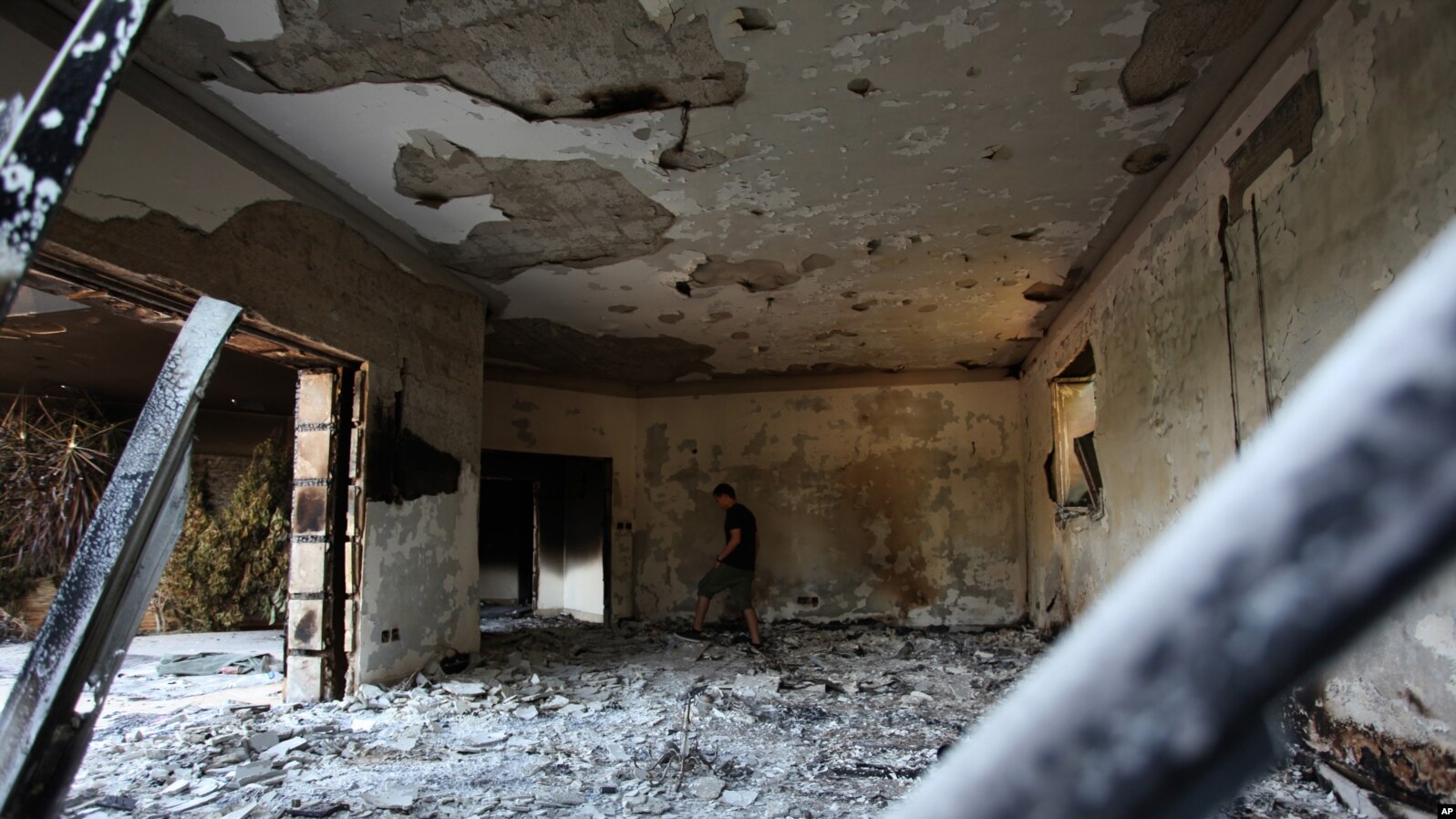 FILE - The rubble of the damaged U.S. consulate in Benghazi, Libya, after an attack that killed four Americans, including Ambassador Chris Stevens on the night of Sept. 11, 2012