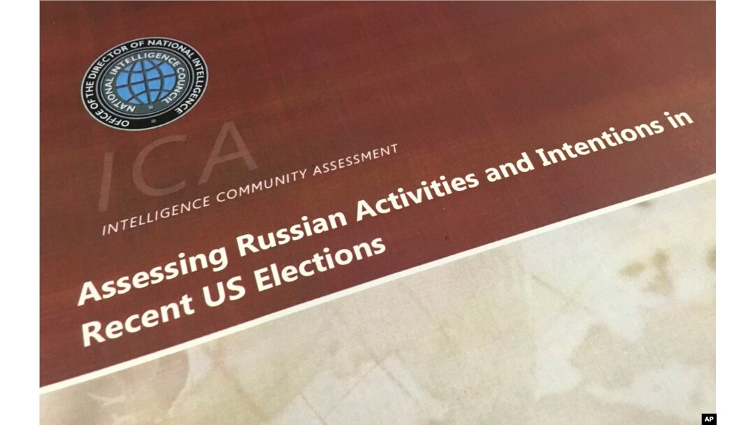A part of the declassified version Intelligence Community Assessment on Russia's efforts to interfere with the U.S. political process is photographed in Washington, Jan. 6, 2017.