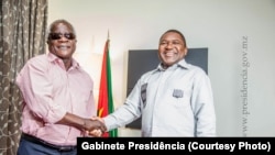 Afonso Dhlakama, líder da Renamo e Filipe Nyusi, presidente de Moçambique.