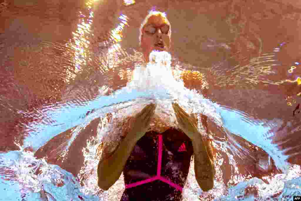 France's Fantine Lesaffre competes in a heat for the women's 400m individual medley event during the swimming competition at the 2019 World Championships at Nambu University Municipal Aquatics Center in Gwangju, South Korea.