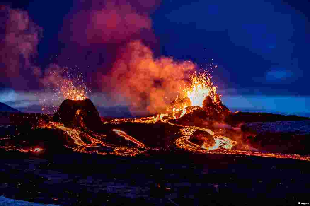 Lava oozes from a new fissure near Fagradalsfjall, Reykjanes Peninsula, Iceland in this picture obtained from social media. (Credit: Ao Thor)
