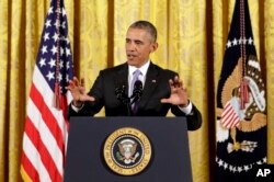 FILE - President Barack Obama answers questions about the Iran nuclear deal during a news conference in the East Room of the White House in Washington, July 15, 2015.