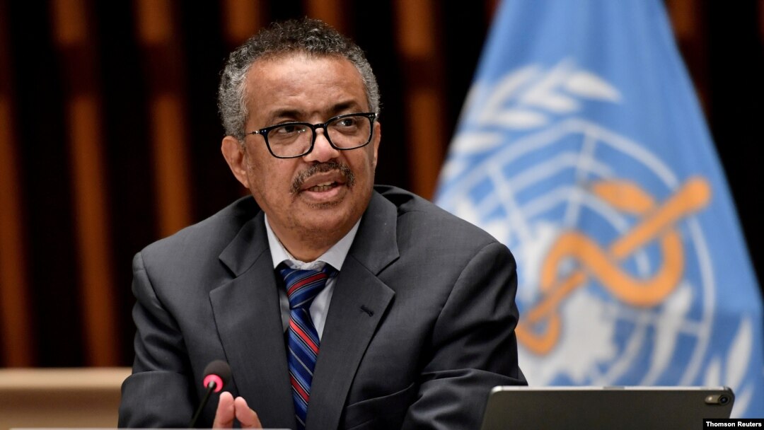 FILE - World Health Organization Director-General Tedros Adhanom Ghebreyesus attends a news conference in Geneva.
