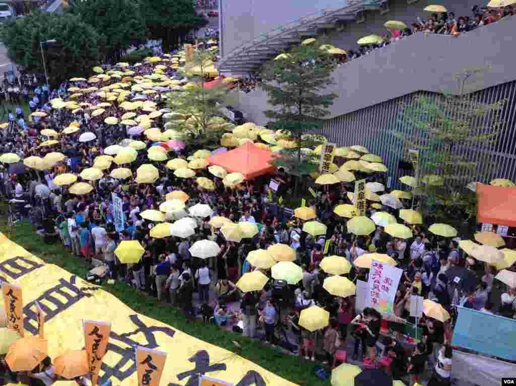港人重返政總紀念雨傘運動一周年(美國之音海彥拍攝)