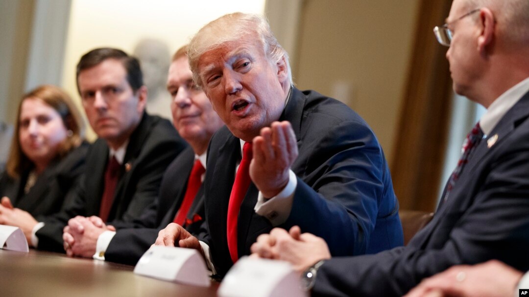 President Donald Trump speaks during a meeting with steel and aluminum executives in the Cabinet Room of the White House, March 1, 2018, in Washington. (AP Photo/Evan Vucci) 
