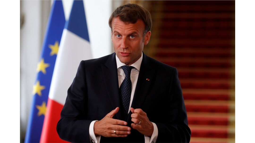 French President Emmanuel Macron speaks after a video-conference summit on vaccination at the Elysee Palace in Paris, May 4, 2020.
