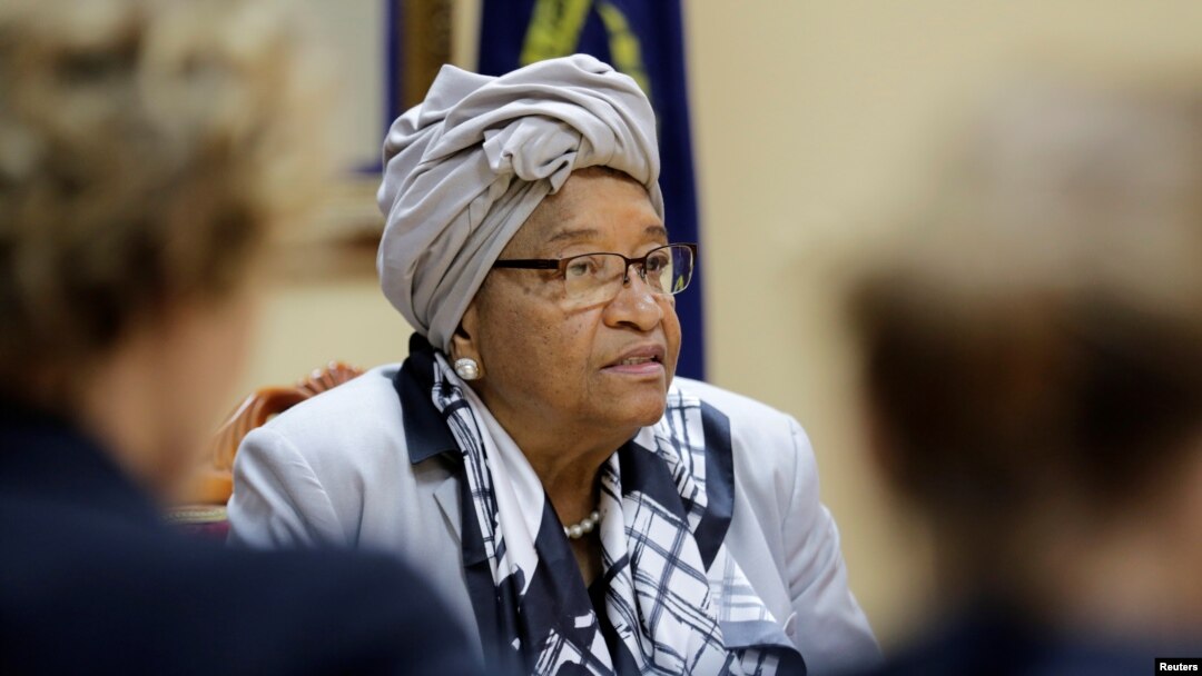 Liberia's President Ellen Johnson Sirleaf attends a news conference at the Presidential Palace in Monrovia, Liberia, Oct. 12, 2017. 