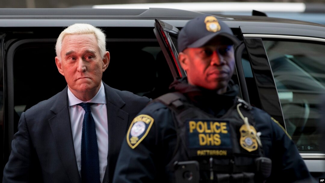 Former campaign adviser for President Donald Trump, Roger Stone arrives at Federal Court, Tuesday, Jan. 29, 2019, in Washington.