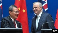 澳洲總理安東尼·阿爾巴尼斯(Anthony Albanese)與造訪的中國國務院總理李強星期一(6月17日)在澳洲議會舉行了會晤。 （媒體聯訪照片）