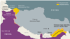 Map shows border disputes between China and India.
