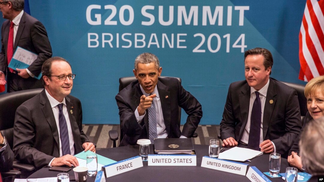 President of France Francois Hollande, U.S. President Barack Obama, Britain's Prime Minister David Cameron and Germany's Chancellor Angela Merkel attend the Transatlantic Trade and Investment Partnership (TTIP) meeting at the G20 the G-20 leaders summit 