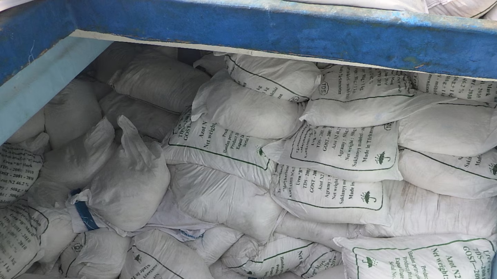 FILE - Sacks of ammonium perchlorate, a chemical commonly used to make missile fuel, are found on a fishing vessel intercepted by US naval forces in the Gulf of Oman in November 2022. 