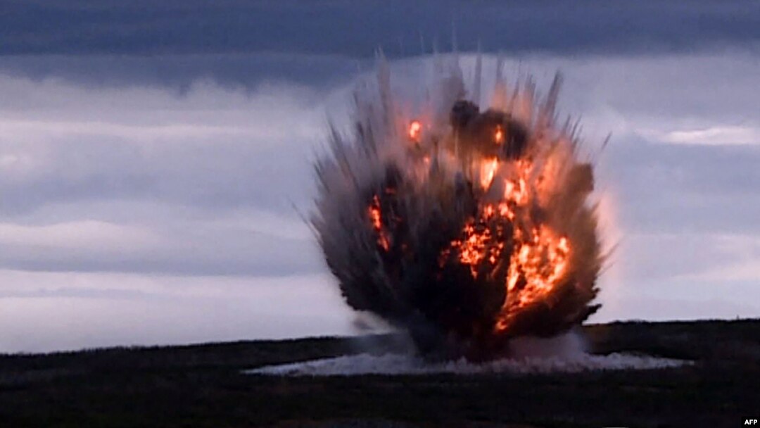 This picture reportedly taken on Sept. 18, 2024, and released from North Korea's official Korean Central News Agency on Sept. 19, 2024, shows a new tactical ballistic missile landing on the target during a test-firing at an undisclosed location in North Korea.