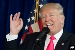 Republican presidential candidate Donald Trump speaks during a news conference at Trump National Doral, July 27, 2016, in Tampa, Fla.