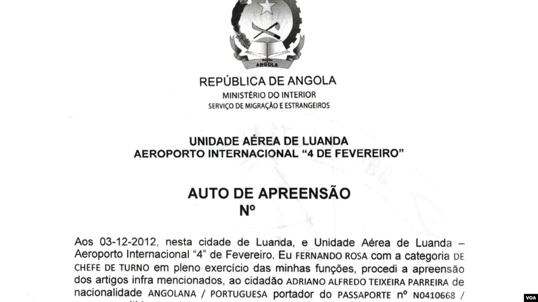 Auto de apreensão dos passaportes entregue pelo SME a Adriano Parreira