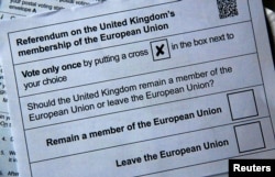 An illustration picture shows a postal ballot for Britain's June 23, 2016, Brexit referendum.
