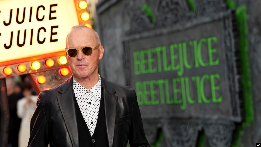 Michael Keaton arrives at the premiere of "Beetlejuice Beetlejuice", Aug. 29, 2024, in London. (Photo by Scott A Garfitt/Invision/AP)