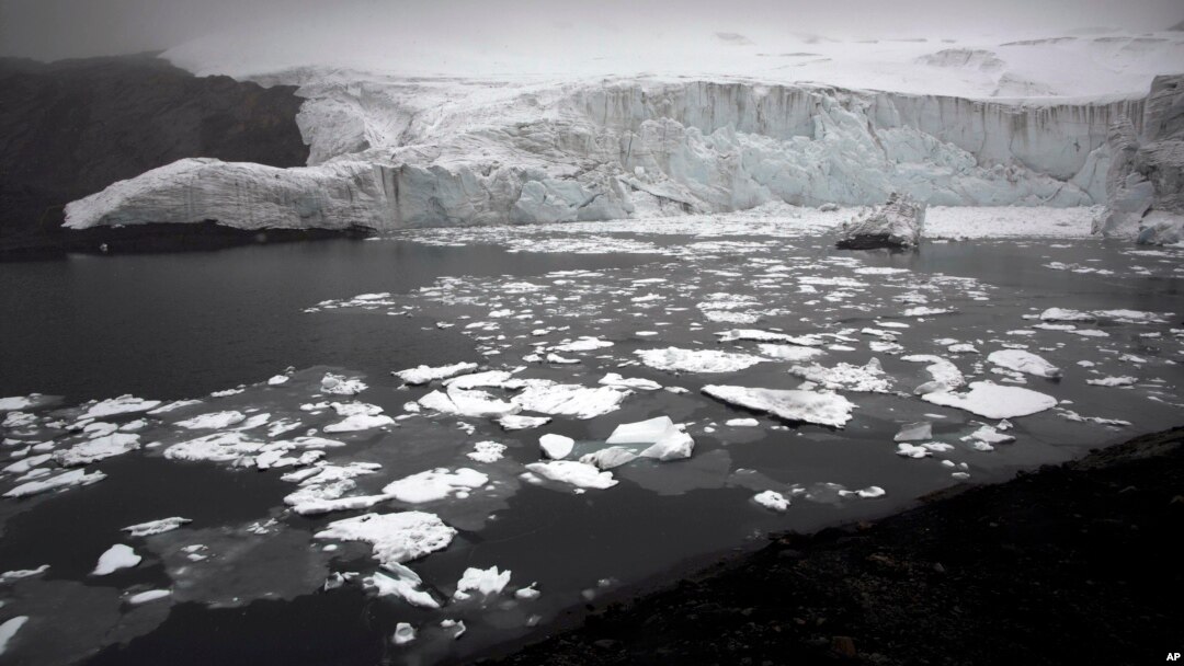 Melting blocks of ice float near the Pastoruri glacier in Huaraz, Peru, Dec. 4, 2014.