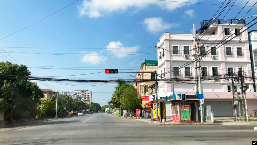 FILE - An empty street in Mandalay, central Myanmar, Dec. 10, 2021. Soe Naing, a local freelance photographer in Myanmar, died in military custody after being arrested last week during the course of his work, colleagues and a friend of his family said Dec. 14, 2021. 