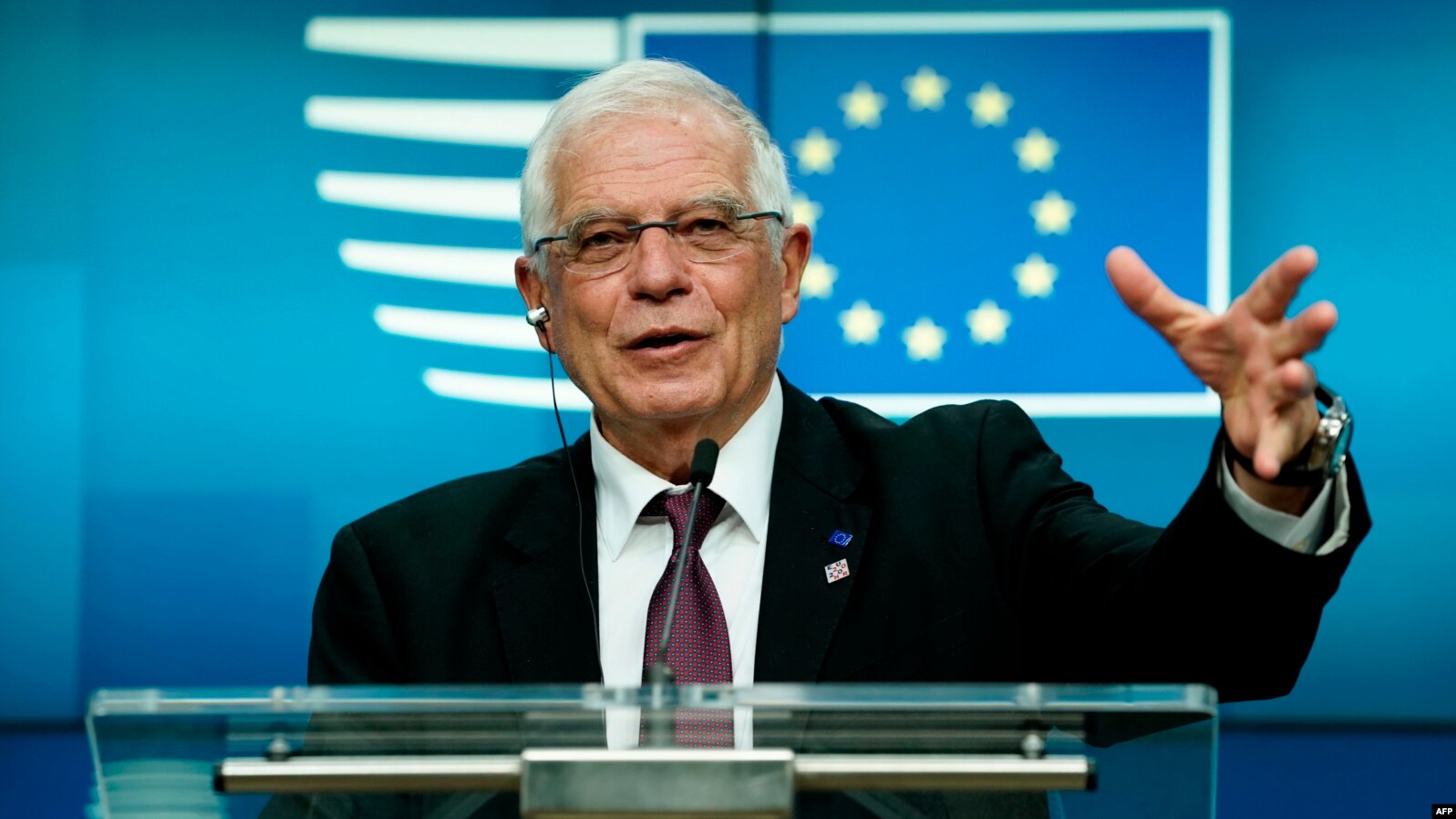 High Representative of the Union for Foreign Affairs and Security Policy Josep Borrell gives a press conference during the EU foreign ministers emergency talks on Iran at the Europa building in Brussels on January 10, 2020. (Photo by Kenzo…