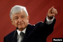 Mexico's new President Andres Manuel Lopez Obrador holds a news conference at National Palace in Mexico City, Dec. 3, 2018.
