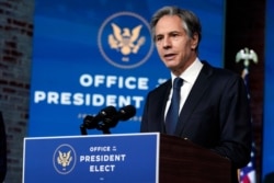 President-elect Joe Biden's nominee for Secretary of State Tony Blinken speaks at The Queen theater, Tuesday, Nov. 24, 2020, in Wilmington, Del. (AP Photo/Carolyn Kaster)