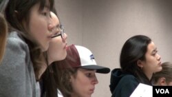 Women computer science students are seen in class at Harvey Mudd College in California.