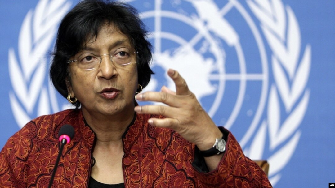 U.N. High Commissioner for Human Rights South African Navanethem Pillay gestures during a press conference at the European headquarters of the United Nations in Geneva (file)